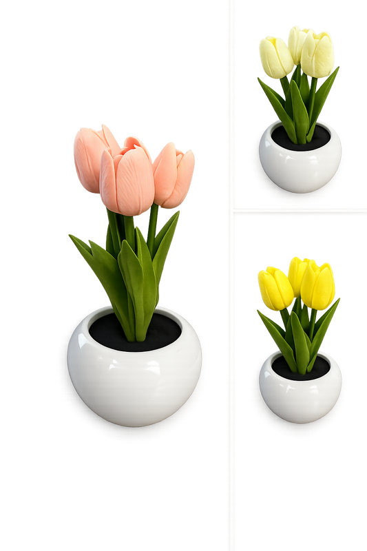 Tulips in White Pot with LED Lights