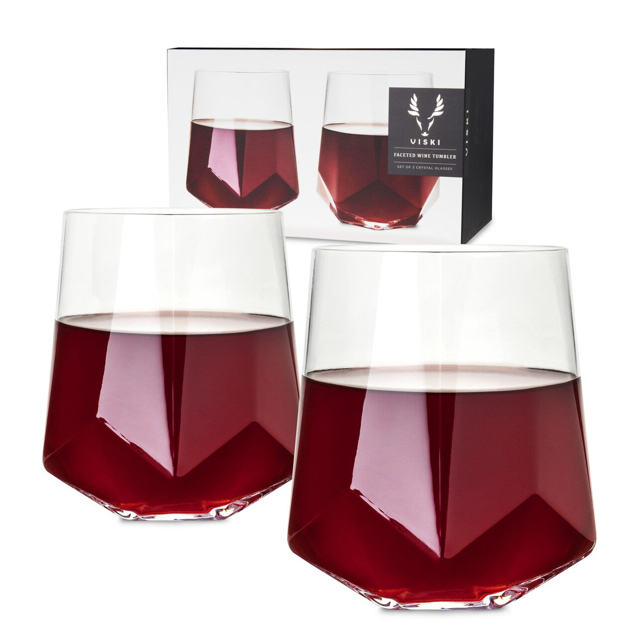 FACETED CRYSTAL WINE GLASSES SET OF 2