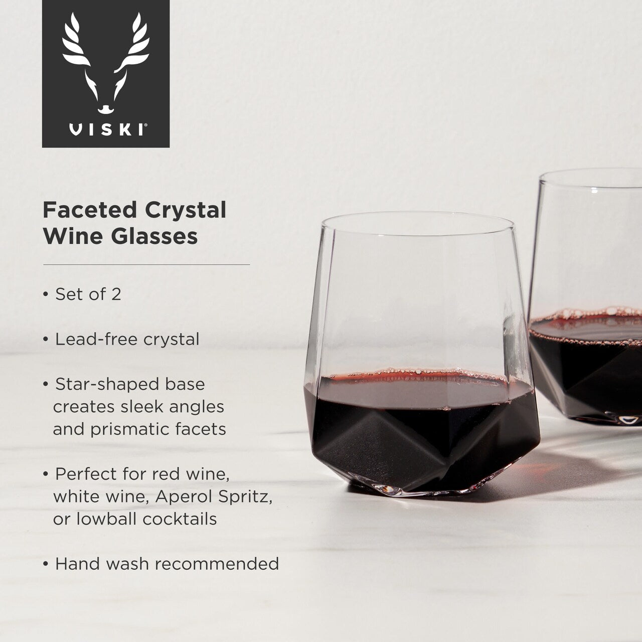 FACETED CRYSTAL WINE GLASSES SET OF 2