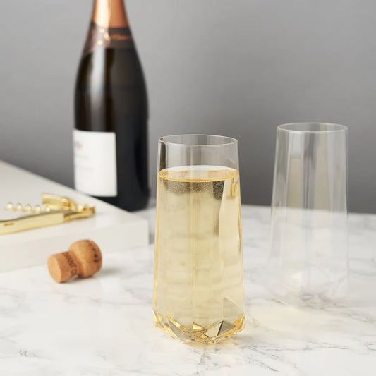 SENECA FACETED CRYSTAL STEMLESS CHAMPAGNE FLUTES SET OF 2