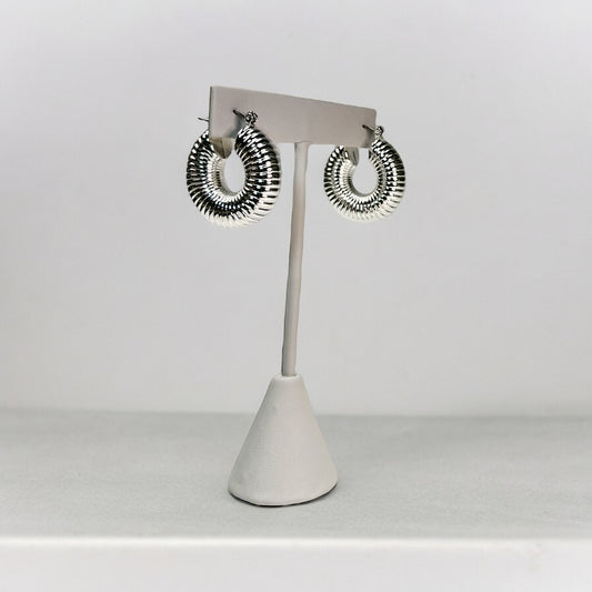 CORD TEXTURED HOOP DROP EARRING/ SILVER